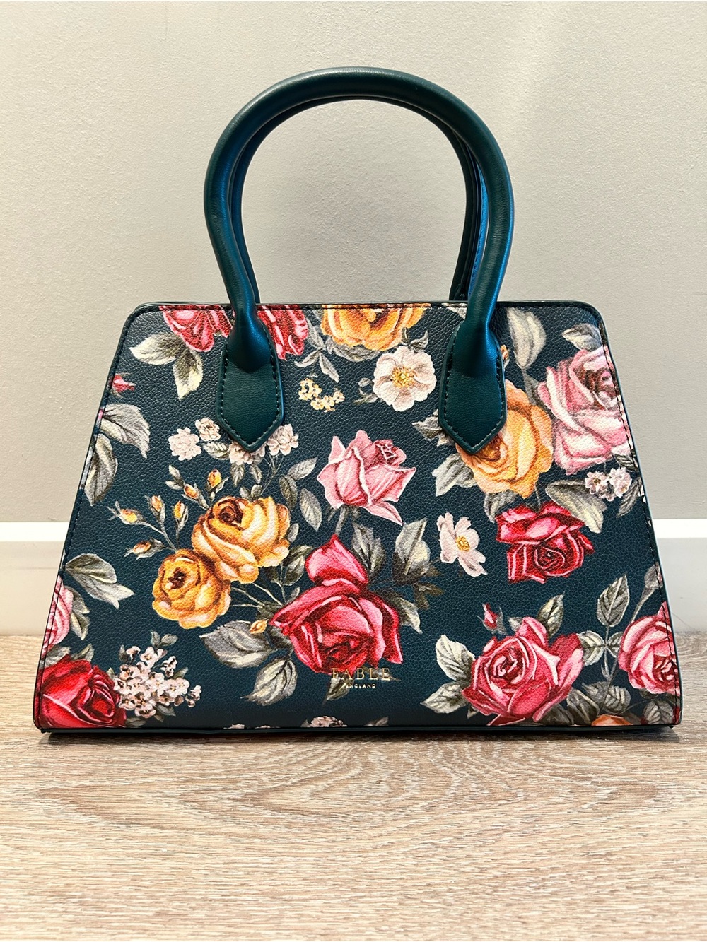 Fable England Teal Roses Structured Tote - Picture 8 of 12